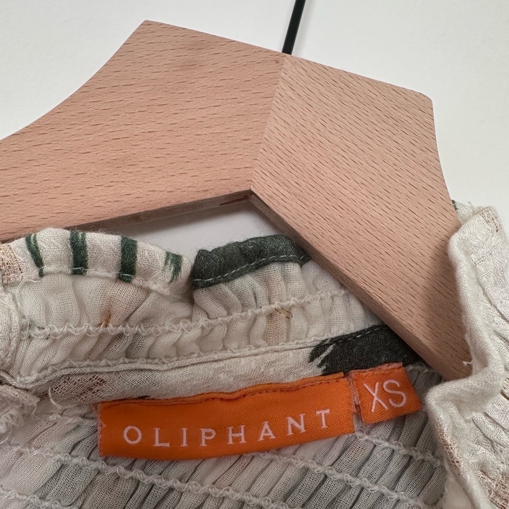 Oliphant Smocked Neck Mini Dress in Chitka Forest Green Cream Balloon Sleeve - Picture 11 of 12